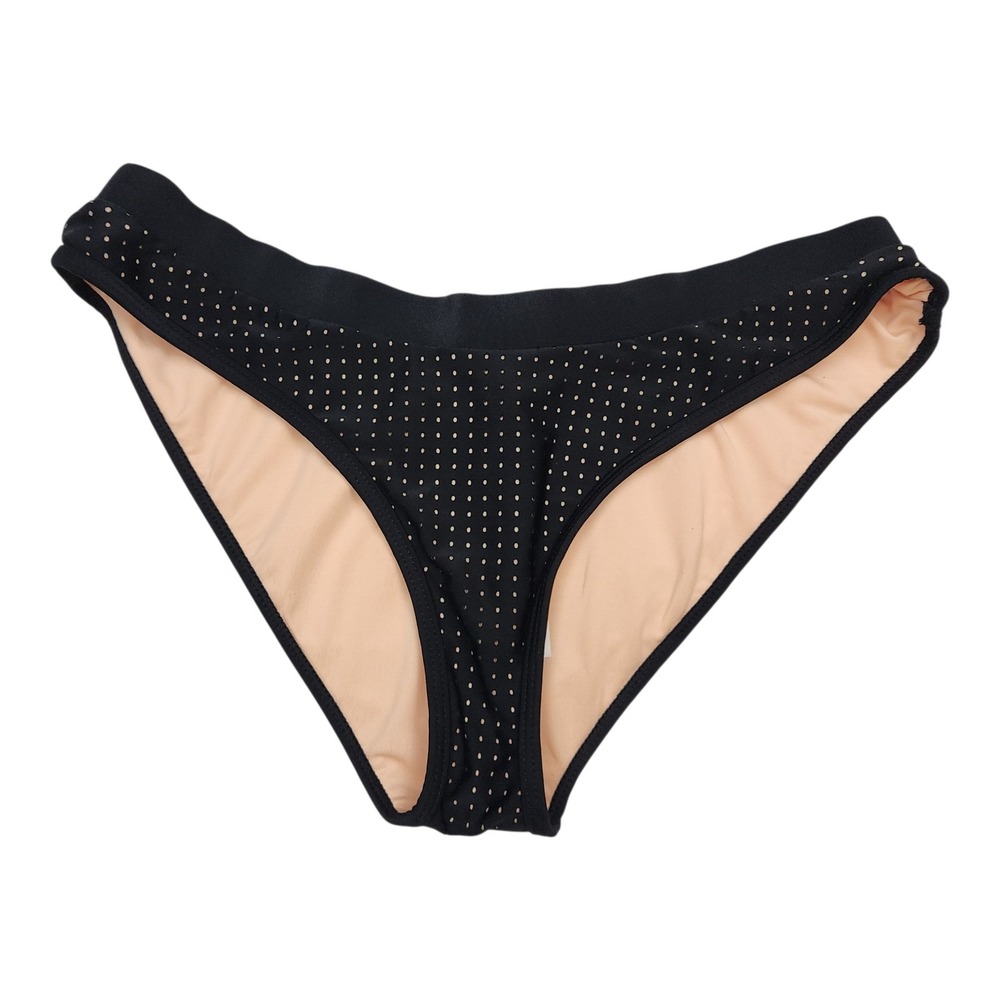 NWT Fabletics Valentina Cheeky Bottom Bikini Sz M Swimsuit Black Perforated Nude